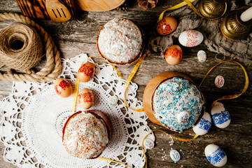 Easter, Easter cake on a wooden background.