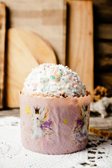Easter, Easter cake on a dark background with a complex composition, beautiful scenery, rustic style. Orthodox Easter