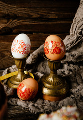 Easter eggs on wooden background