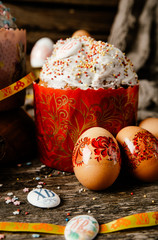 Easter eggs on wooden background
