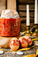 Easter eggs on wooden background