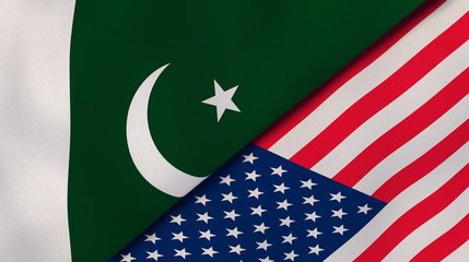 The flags of Pakistan and United States. News, reportage, business background. 3d illustration