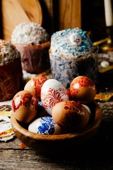 Easter eggs on wooden background