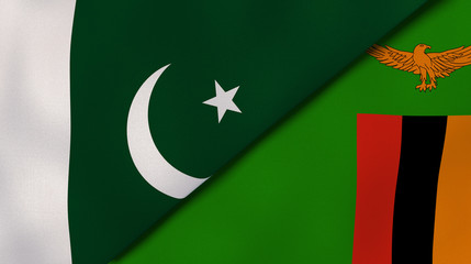 The flags of Pakistan and Zambia. News, reportage, business background. 3d illustration