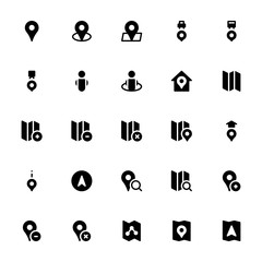 Set of Pin Location Map, Travel Direction glyph style icon - vector
