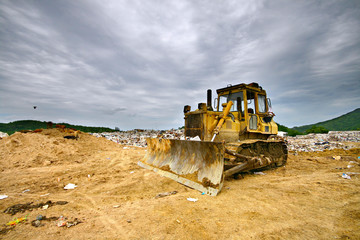 Tractor and the environment of the garbage disposal place, Hua Hin province, Prachuap Khiri Khan 