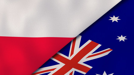 The flags of Poland and Australia. News, reportage, business background. 3d illustration