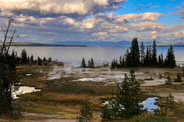 beautiful view of the  geyser in Yellowstone National Park