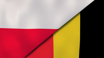 The flags of Poland and Belgium. News, reportage, business background. 3d illustration