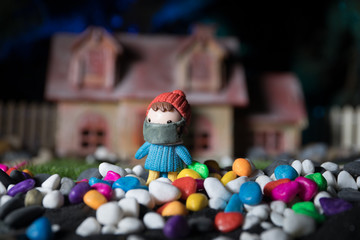 Miniature people : Merchants and citizens wearing masks to protect against viruses at the market. People wear masks to prevent New type COVID-19 pneumonia. Coronavirus and Covid-19 concept.