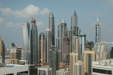 Fototapeta na wymiar Dubai Marina skyline with beautiful skyscrapers