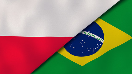 The flags of Poland and Brazil. News, reportage, business background. 3d illustration