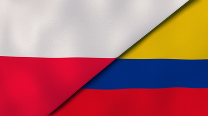 The flags of Poland and Colombia. News, reportage, business background. 3d illustration