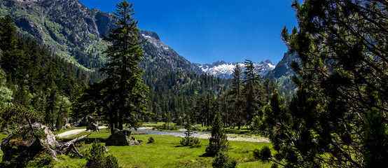 Nice landscape of Marcadau Valley in the French Pyrenees, Trip to Cauterets, France.