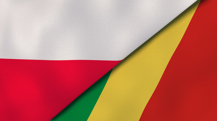 The flags of Poland and Congo. News, reportage, business background. 3d illustration