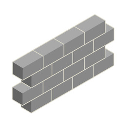 Grey brick wall of house. Element of building construction. Stone object. Isometric illustration. Symbol of protection and security