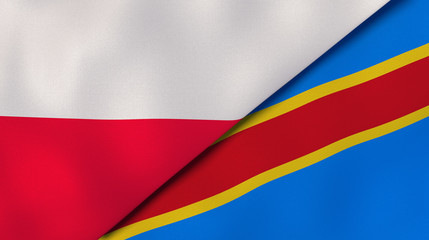 The flags of Poland and DR Congo. News, reportage, business background. 3d illustration