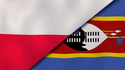 The flags of Poland and Eswatini. News, reportage, business background. 3d illustration