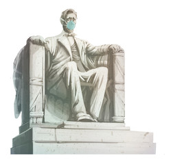 Fototapeta premium statue of abraham lincoln with mask against viruses