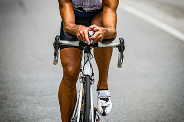 Close-up of a cyclist on the road