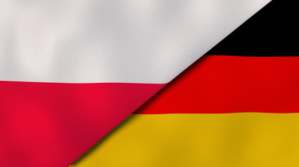 The flags of Poland and Germany. News, reportage, business background. 3d illustration