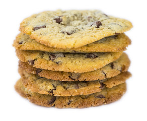 Portion of Chocolate Chip Cookies isolated on white background (selective focus)