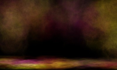 Dark street, wet asphalt, reflections of rays in the water. Abstract dark blue background, smoke, smog. Empty dark scene, neon light, spotlights. Concrete floor