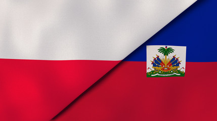Naklejka premium The flags of Poland and Haiti. News, reportage, business background. 3d illustration
