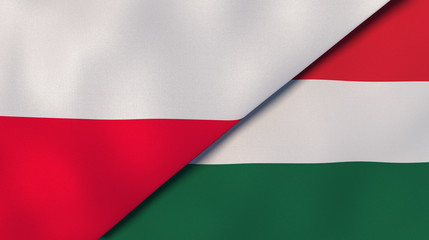 Obraz premium The flags of Poland and Hungary. News, reportage, business background. 3d illustration