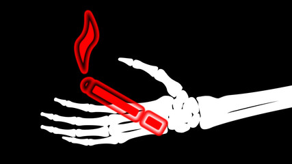 Cigarette icon in skeletal hand. Illustration.