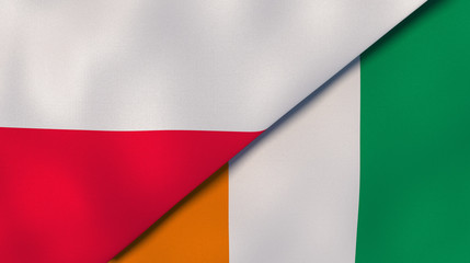 The flags of Poland and Ivory Coast. News, reportage, business background. 3d illustration