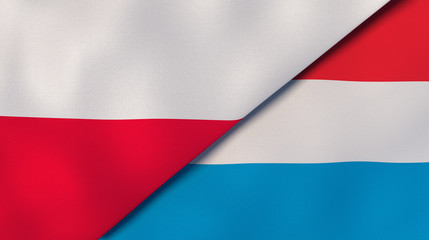 The flags of Poland and Luxembourg. News, reportage, business background. 3d illustration