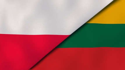 The flags of Poland and Lithuania. News, reportage, business background. 3d illustration