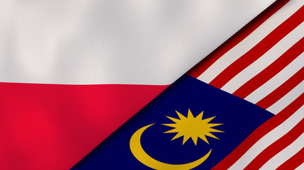 The flags of Poland and Malaysia. News, reportage, business background. 3d illustration