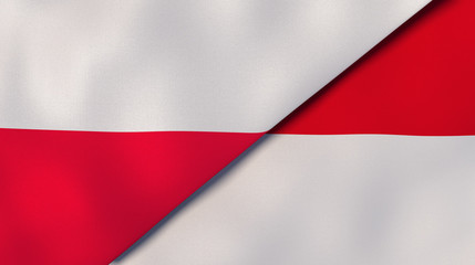 The flags of Poland and Monaco. News, reportage, business background. 3d illustration