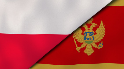 The flags of Poland and Montenegro. News, reportage, business background. 3d illustration