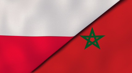 The flags of Poland and Morocco. News, reportage, business background. 3d illustration