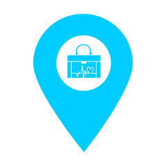 Aid kit bag location map pin icon. Element of map point for mobile concept and web apps. Icon for website design and development, app development. Premium hospital, clinic, pharmacy store icon sign