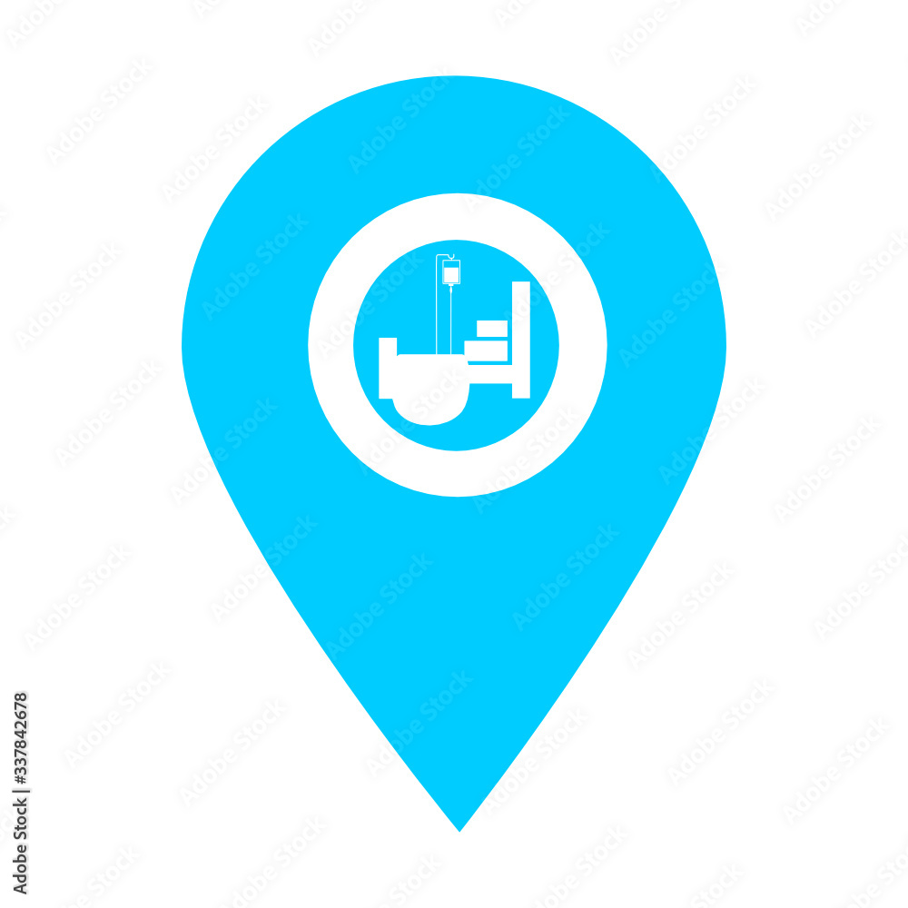 Aufkleber hospital bed, wheel stretcher store location map pin pointer icon. element of map point for mobile c