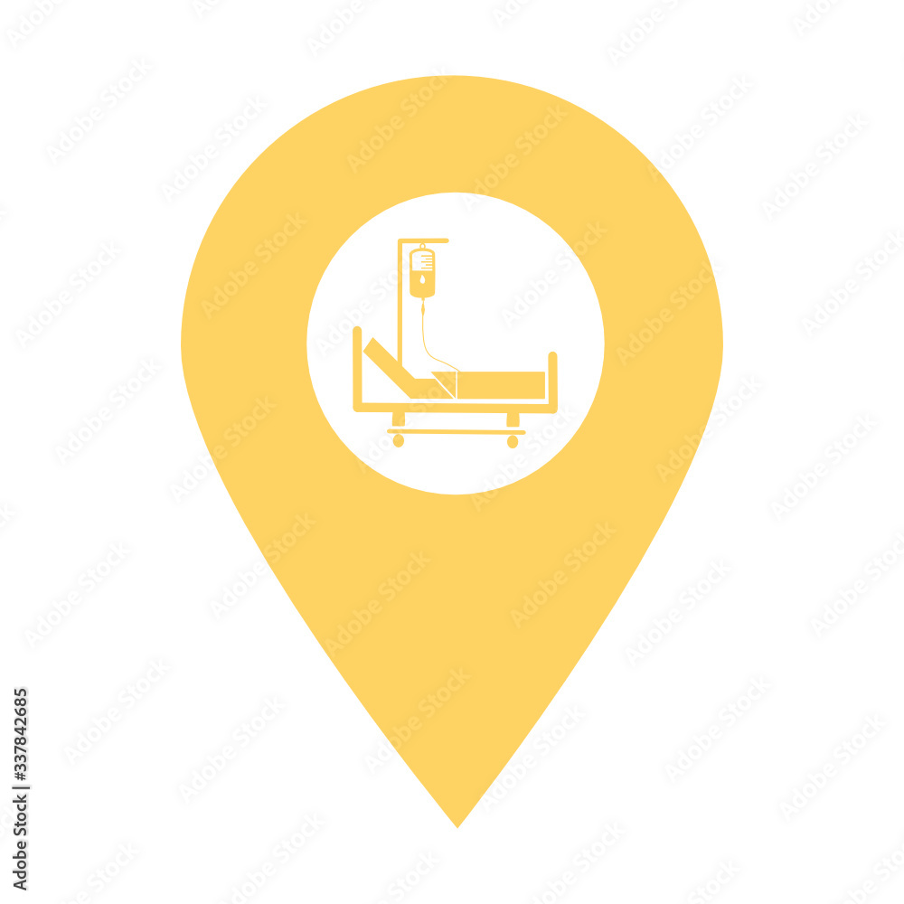 Poster hospital bed, wheel stretcher store location map pin pointer icon. element of map point for mobile c