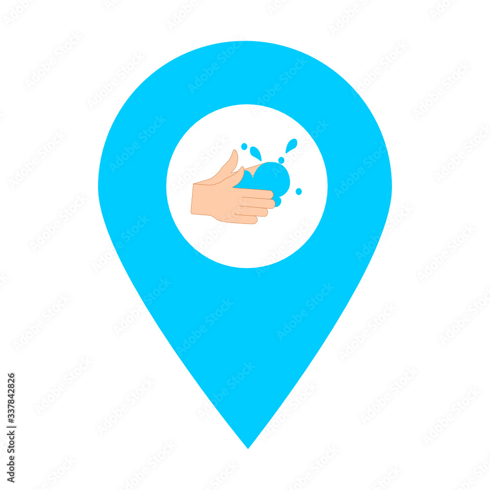 Poster washing hands location map pin pointer icon. element of map point for mobile concept and web apps. i