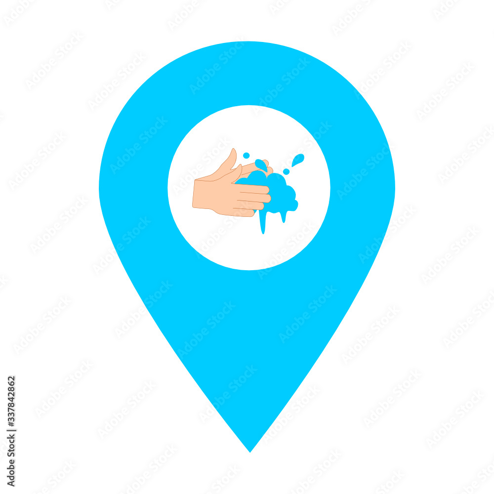 Poster washing hands location map pin pointer icon. element of map point for mobile concept and web apps. i
