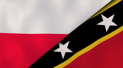 The flags of Poland and Saint Kitts and Nevis. News, reportage, business background. 3d illustration