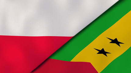 The flags of Poland and Sao Tome and Principe. News, reportage, business background. 3d illustration