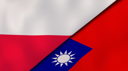 The flags of Poland and Taiwan. News, reportage, business background. 3d illustration