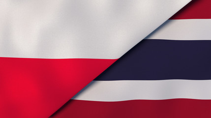 The flags of Poland and Thailand. News, reportage, business background. 3d illustration
