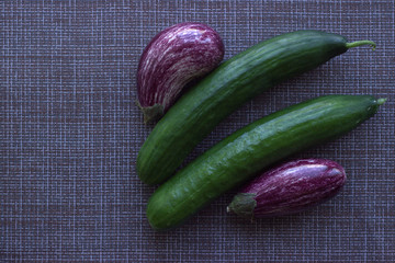 
Spring vegetable set for vegetarians: zucchini graffiti, smooth long cucumbers.
