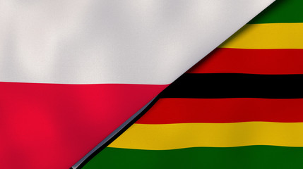 The flags of Poland and Zimbabwe. News, reportage, business background. 3d illustration
