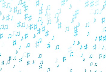Light BLUE vector background with music symbols.