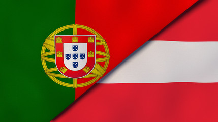 The flags of Portugal and Austria. News, reportage, business background. 3d illustration